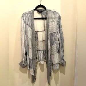 Young Threads gray patchwork, textured lightweight kimono. Size XL 100% Viscose